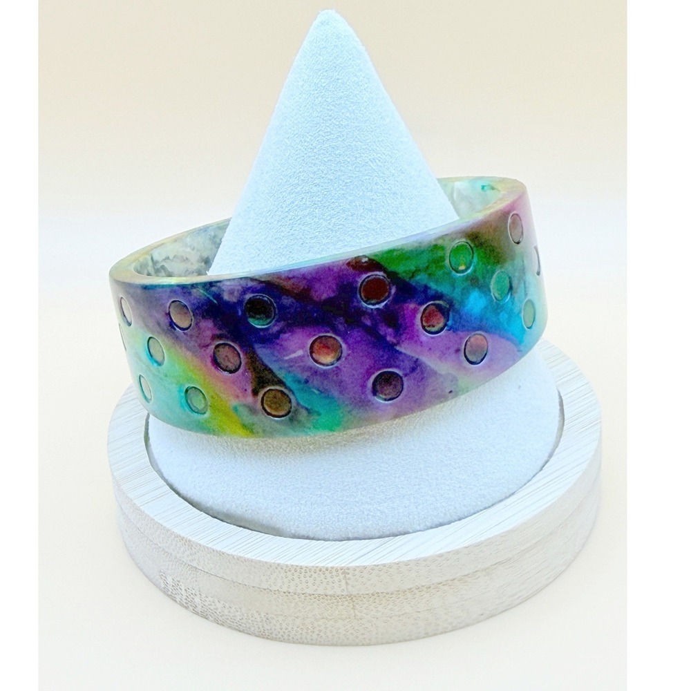 Multicolor Resin Bangle Bracelet Marbled Rainbow Polka Dot Statement Jewelry